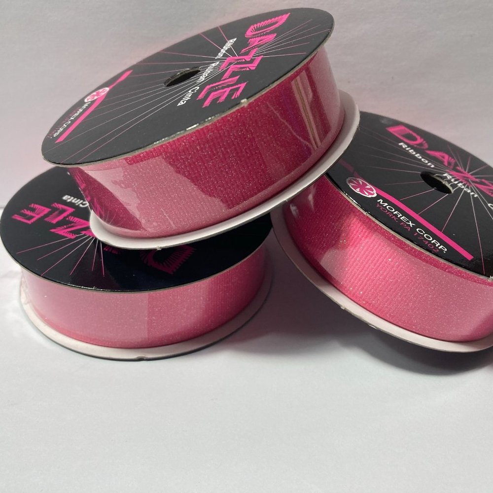 10 Rolls Pink Ribbed Glitter Ribbon 7/8" - Picture 14 of 15